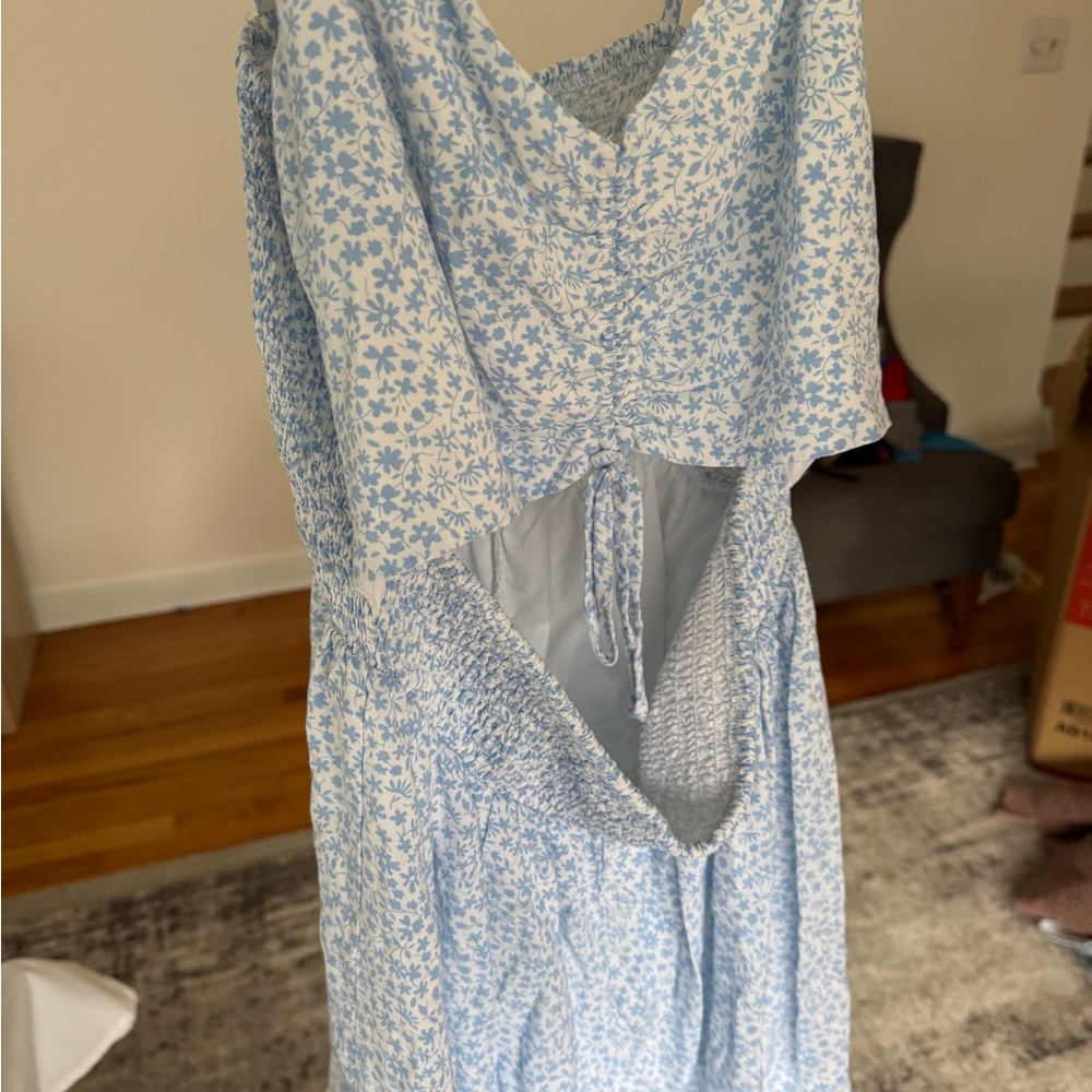Blue Floral Dress with Cutout Detail